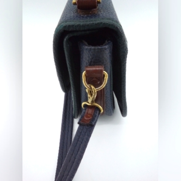 Vintage 80's Portofino Collection Pebbled Leather Navy Blue Green Trim Crossbody - Picture 13 of 15